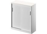 Schäfer Shop Genius Schiebetürenschrank TETRIS SOLID, 3 OH, 2 Fachböden, B 1000 mm, 19 mm Abdeckplatte, weiß/weißalu