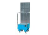 Fahrbare Auffangwanne mit Lochplattenwand, aus Stahl, Kapazität 1 x 60-Liter Fass, blau
