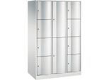 C+P Kombi-Schließfachschrank Resisto, 3 Abteile, 10 Fächer, B 1148 x T 640 x H 1950 mm, Lichtgrau/Lichtblau