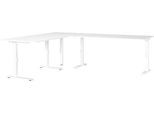 Eckschreibtisch Porto, mechanisch höheneinstellbar, C-Fuß, inkl. Ansatztisch mit Stützfuß, B 1200/1600 x T 2200 x H 680-910 mm, weiß/weiß