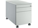 Schäfer Shop Genius Rollcontainer 126, 1 Schublade, 1 Utensilienauszug, 1 Hängeregistraturauszug, Zentralverschluss, seitliche Griffnut, B 435 x T 765 x H 577 mm, weißalu/lichtgrau/lichtgrau