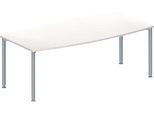 Schäfer Shop Genius Konferenztisch MODENA FLEX, Boot, 4-Fuß Rundrohr, B 2000 x H 720-840 mm, weiß/weißaluminium RAL 9006