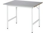 Rau Arbeitstisch Jerry, manuell höhenverstellbar, 25 mm MDF-Platte mit Edelstahlbelag, bis 300 kg, B 1000 x T 800 x H 800-850 mm, silber/lichtgrau