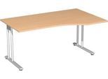Schreibtisch mit Ansatz PALENQUE, C-Fuß, Freiform, Ansatz rechts, B 1800 x T 800/1000 x H 720 mm, Buche-Dekor