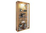 Wandvitrine Vitrosa Maxi, ohne LED-Beleuchtung, 8 Einlegeböden, 2 Flügeltüren, B 590 x T 180 x H 1140 mm, Glas & Holz, Buche-Dekor