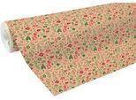 Geschenkpapier Clairefontaine Weihnachtsdekorationen, 1 Rolle mit L 50 m x B 700 mm, 1-seitig bedruckt, Kraftpapier, braun-rot