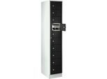 Verteilerschrank, mit Zentraltür, Abteilbreite innen 350 mm, Breite 350 mm, 10 Fächer, tiefschwarz