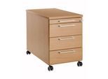Rollcontainer 1333, 3 Schübe & 1 Utensilienauszug, abschließbar, eckige Griffe, Holz/Stahl/Kunststoff, B 434 x T 600 x H 613 mm, Buche-Dekor