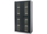 Schäfer Shop Genius Flügeltürenschrank FS, Stahl, Sichtfenster, Lüftungslöcher, B 1055 x T 520 x H 1950 mm, 5 OH, Weißalu/Anthrazitgrau, bis 500 kg