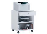 Rollcontainer, 1 Schubfach mit Griffknopf & 2 Regalfächer, B 450 x T 380 x H 540 mm, Spanplatte, weiß