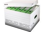 Archivbox Leitz Solid Box L 6119, mit Deckel & Aufbau-Automatik, 10 Stück, weiß