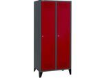Schäfer Shop Genius Kleiderspind mit Füßen, 2 Abteile, 400 mm Abteilbreite, Zylinderschloss, anthrazit/rubinrot
