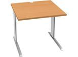 Schäfer Shop Pure Schreibtisch PLANOVA BASIC, Quadrat, C-Fuß, B 800 x T 800 x H 717 mm, Buche/weiß + Kabelkanal