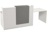 Empfangstheke mit Beratungsplatz Pisa, mit Ablage und Seitenplatten, B 2500 x T 800 x H 1100 mm, graphit/weiß