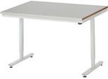 Rau Arbeitstisch Adlatus, elektrisch höhenverstellbar, 25 mm MDF-Platte, Edelstahlbelag, bis 150 kg, B 1250 x T 800 x H 720-1120 mm, silber/lichtgrau