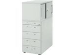 Schäfer Shop Genius Standcontainer mit Aufsatzschrank inkl. Schiebetür, komplett abschließbar, eckiger Griff, lichtgrau