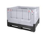 Palettenbox Big Box 670 l, B 1200 x T 1000 x H 800 mm, geschlossen, klappbar, silbergrau, 3 Kufen