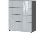 Kommode, mit 4 Schubladen, Glasfront- und auflage, B 830 x T 420 x H 1020 mm, graphit/silbergrau