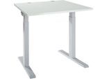 Schäfer Shop Select Schreibtisch ERGO-T 2.0, Quadrat, T-Fuß, B 800 x T 800 x H 675-895 mm, lichtgrau/weißalu