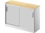 Schäfer Shop Genius Schiebetürenschrank TETRIS SOLID, 2 OH, B 1200 mm, inkl. 19 mm Abdeckplatte, Ahorn-Dekor/weißalu