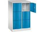 C+P Schließfachschrank Resisto, 2 Abteile, 6 Fächer, B 772 x T 540 x H 1255 mm, Lichtgrau/Lichtblau