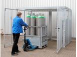 Gasflaschencontainer, für Außenbereich, mit Dach und Doppelflügeltür, feuerverzinkt, für 78 Flaschen