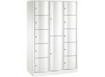 C+P Kombi-Schließfachschrank Resisto, 3 Abteile, 12 Fächer, B 1148 x T 540 x H 1950 mm, Verkehrsweiß