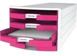 Schubladenbox HAN Impuls 2.0, 4 Schubladen, Format A4, stapelbar, offen, weiß/pink