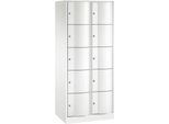 C+P Schließfachschrank Resisto, 2 Abteile, 10 Fächer, B 772 x T 540 x H 1950 mm, Verkehrsweiß