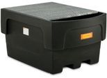 IBC-Auffangwanne, Polyethylen, 1100 l, 1500 kg, Abfüllvorsatz u. Stahlrost, unterfahrbar