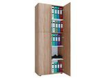 Flügeltürenschrank, aus Holz, 5 OH, Griffknöpfe, höhenverstellbare Fachböden, B 700 x T 400 x H 1780 mm, Sonoma Eiche