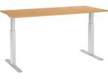 Schäfer Shop Select Schreibtisch ERGO-T, elektrisch höhenverstellbar, Rechteck, T-Fuß, B 1800 x T 800 x H 725-1185 mm, Buche-Dekor/weißaluminium