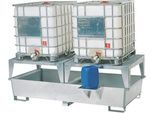 IBC-Station ASECOS, Stahl, mit 2 Abfüllblöcken u. Staplerschuhen, 1000 l Auffangvolumen, B 2680 x T 1300 x H 950 mm, verzinkt