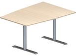 Schäfer Shop Genius Konferenztisch MODENA FLEX, Tonne, T-Fuß Rundrohr, B 1400 x T 1000 x H 650-850 mm, Ahorn/weißaluminium RAL 9006