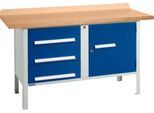 Kastenwerkbank Schäfer Shop Select PWi 150-4, Buche Multiplexplatte, bis 750 kg, B 1500 x T 700 x H 840 mm, Enzianblau