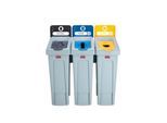Rubbermaid Recyclingstation Slim Jim, für Papier, Kunststoff und Restmüll, 3 x 87 l, B 914 x T 546 x H 1022 mm, mit Klemmgriffen