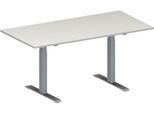Schäfer Shop Genius Konferenztisch MODENA FLEX, Rechteck, T-Fuß Rechteckrohr, B 1600 x T 800 x H 650-850 mm, lichtgrau/weißaluminium RAL 9006