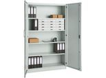 Büroschrank, 5 OH, abschließbar, mit aufliegenden Türen, B 1200 mm, Lichtgrau