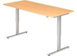 Schreibtisch ULM, elektrisch höhenverstellbar, Rechteck, T-Fuß, B 1800 x T 800 x H 720-1190 mm, Buche/alusilber + Kabelwanne