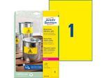 Avery Zweckform Etiketten L6111-20, wetterfest, extrem robust, geeignet für Laserdrucker, 210 x 297 mm, 20 Stück/20 A4-Bogen, Polyester-Folie, gelb