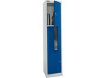 Schäfer Shop Select Kleiderspind, 2 Abteile mit Hutboden & Kleiderstange sowie 2 Fächer, Z-Türen, Zylinderschloss, mit Sockel, B 400 x T 450 x H 1850 mm, Stahl pulverbeschichtet, lichtgrau/enzianblau
