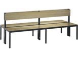 Sitzbank Basic Plus, 2-seitig, Rückenlehne, ohne Schuhrost, 4-Fußgestell schwarzgrau RAL 7021, B 1960 mm, Dekor Eiche Ser.