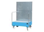 Fahrbare Auffangwanne, aus Stahl, 215 l Auffangvolumen für 2 x 200-Liter Fässer, blau lackiert