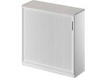 Schäfer Shop Genius Querrollladenschrank TETRIS SOLID, 3 OH, B 1200 mm, inkl. 19 mm Abdeckplatte, lichtgrau/weißalu/weißalu