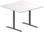 Schäfer Shop Genius Besprechungstisch MODENA FLEX, Quadrat, T-Fuß Rundrohr, B 1000 x T 1000 x H 650-850 mm, weiß/weißaluminium RAL 9006