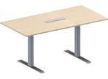 Schäfer Shop Genius Konferenztisch MODENA FLEX, 6-fach Anschluss, Rechteck, T-Fuß Rechteckrohr, B 1600 x T 800 x H 650-850 mm, Ahorn/weißalu