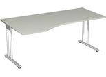 Schreibtisch mit Ansatz PALENQUE, C-Fuß, Freiform, links, B 1800 x T 1000/800 x H 680-820 mm, lichtgrau