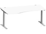 Schäfer Shop Genius Schreibtisch MODENA FLEX, Freiform links, T-Fuß Rechteckrohr, B 1800 x T 1000/800 x H 650-850 mm, weiß/weißalu