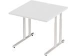 Schäfer Shop Select Schreibtisch COMBITEC, Quadrat, C-Fuß, B 800 x T 800 x H 677-817 mm, lichtgrau/weißaluminium