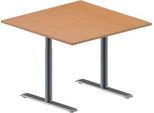 Schäfer Shop Genius Besprechungstisch MODENA FLEX, Quadrat, T-Fuß Rundrohr, B 1000 x T 1000 x H 650-850 mm, Buche/weißaluminium RAL 9006